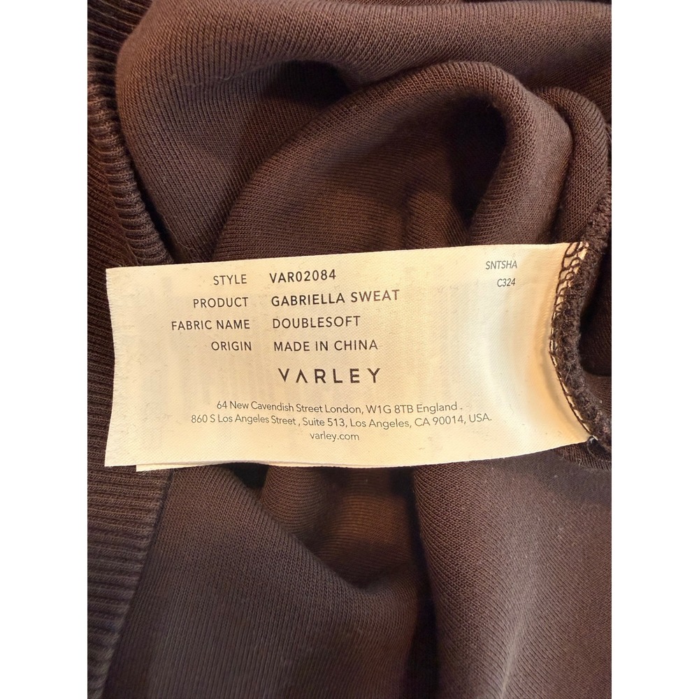 Varley Gabriella DoubleSoft Crewneck Sweatshirt Chocolate Brown XS Cozy - Picture 9 of 11